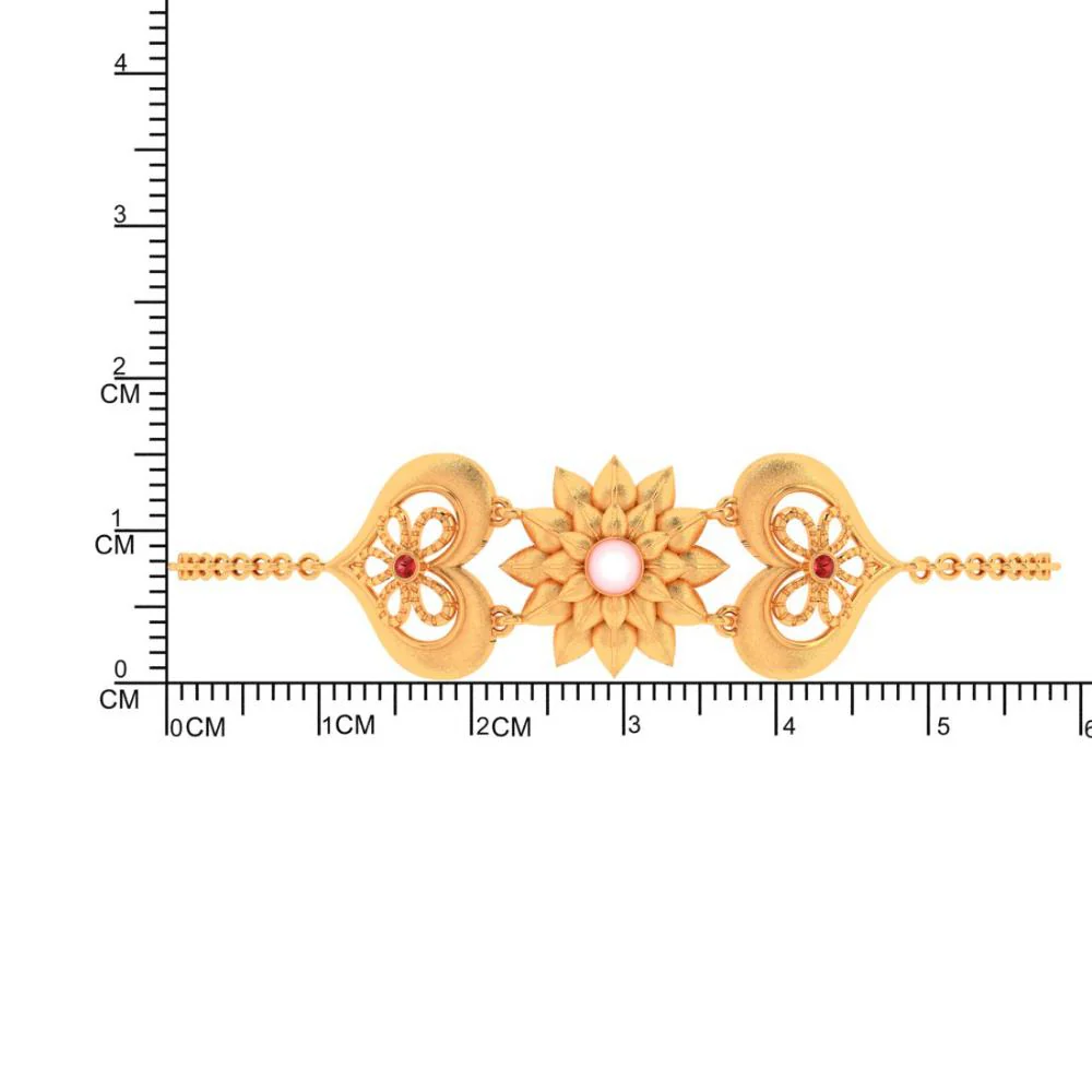 18k 6 Gold Flowers Red Gems With Pink Pearl Bracelet - Image 4