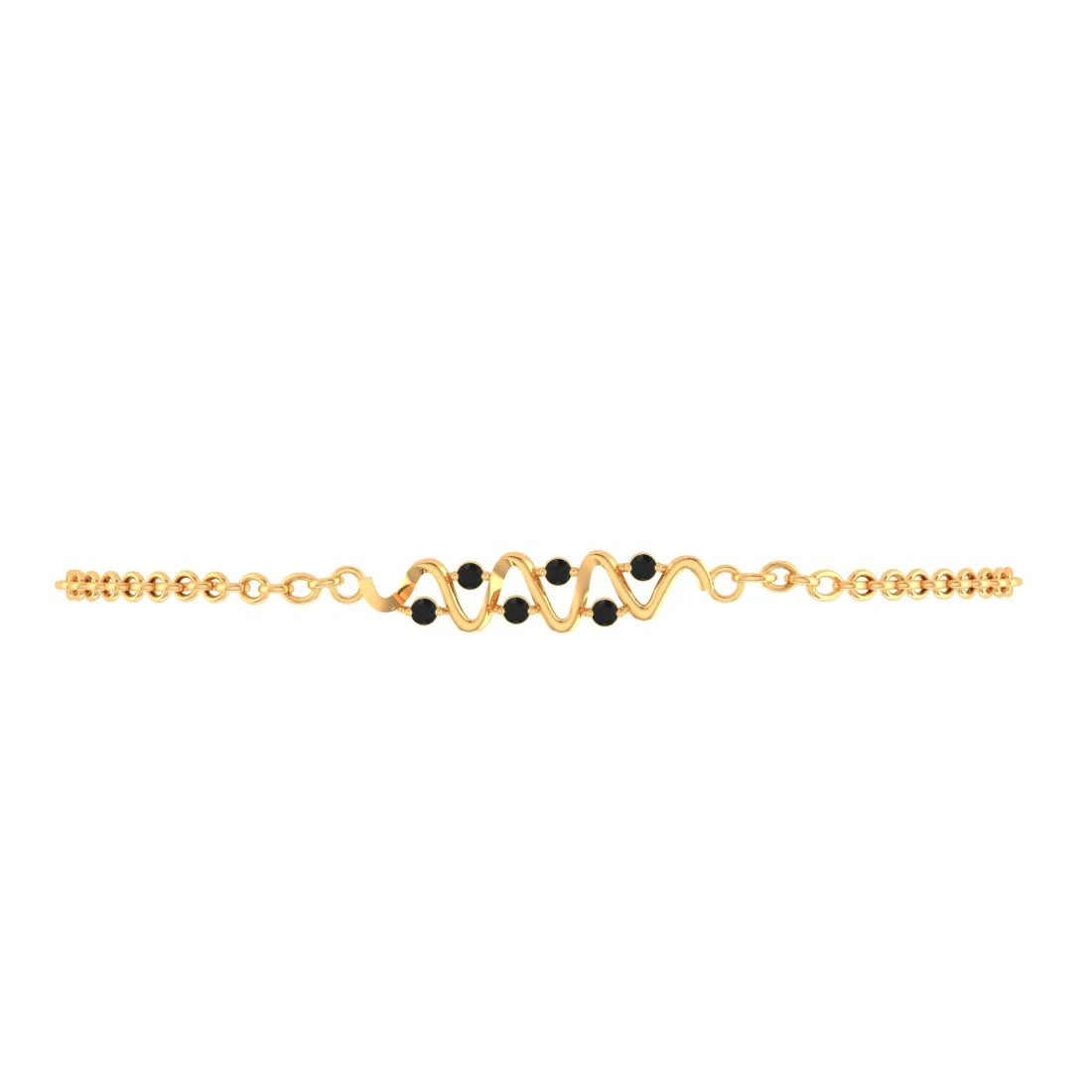 18K (750) Gold Bracelet With Wavy Design And Black Stones