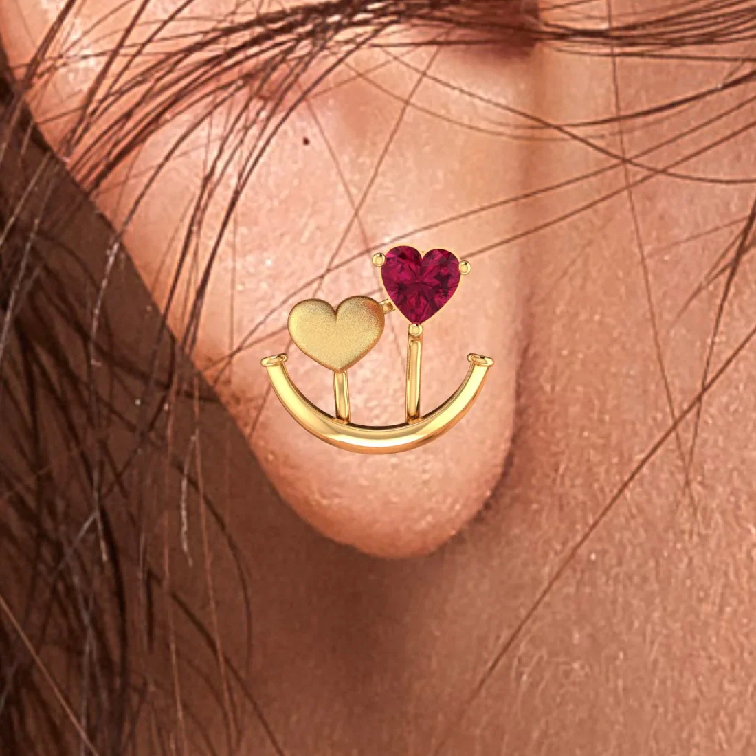 18k (750) Gold Earrings With Anchored Hearts Design - Image 6
