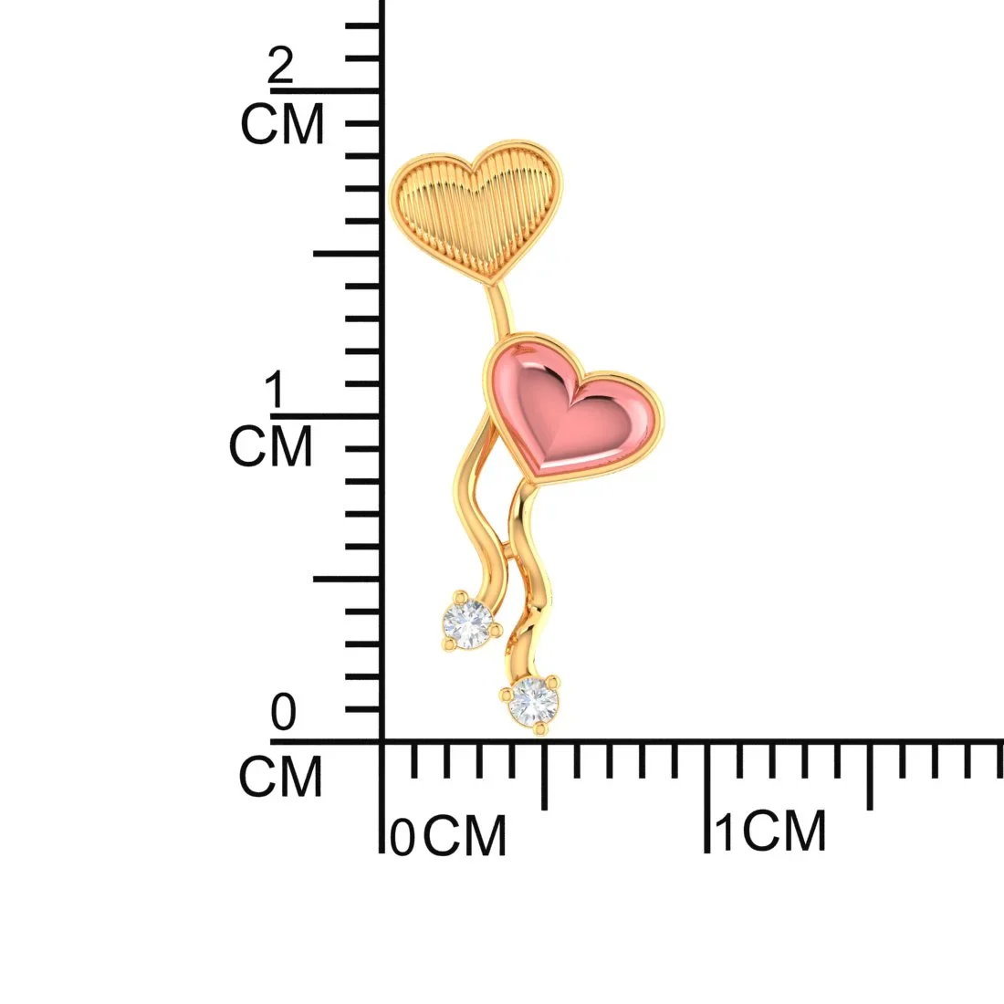 18k (750) Gold Earrings With Floating Hearts Design And Embedded Stones - Image 5