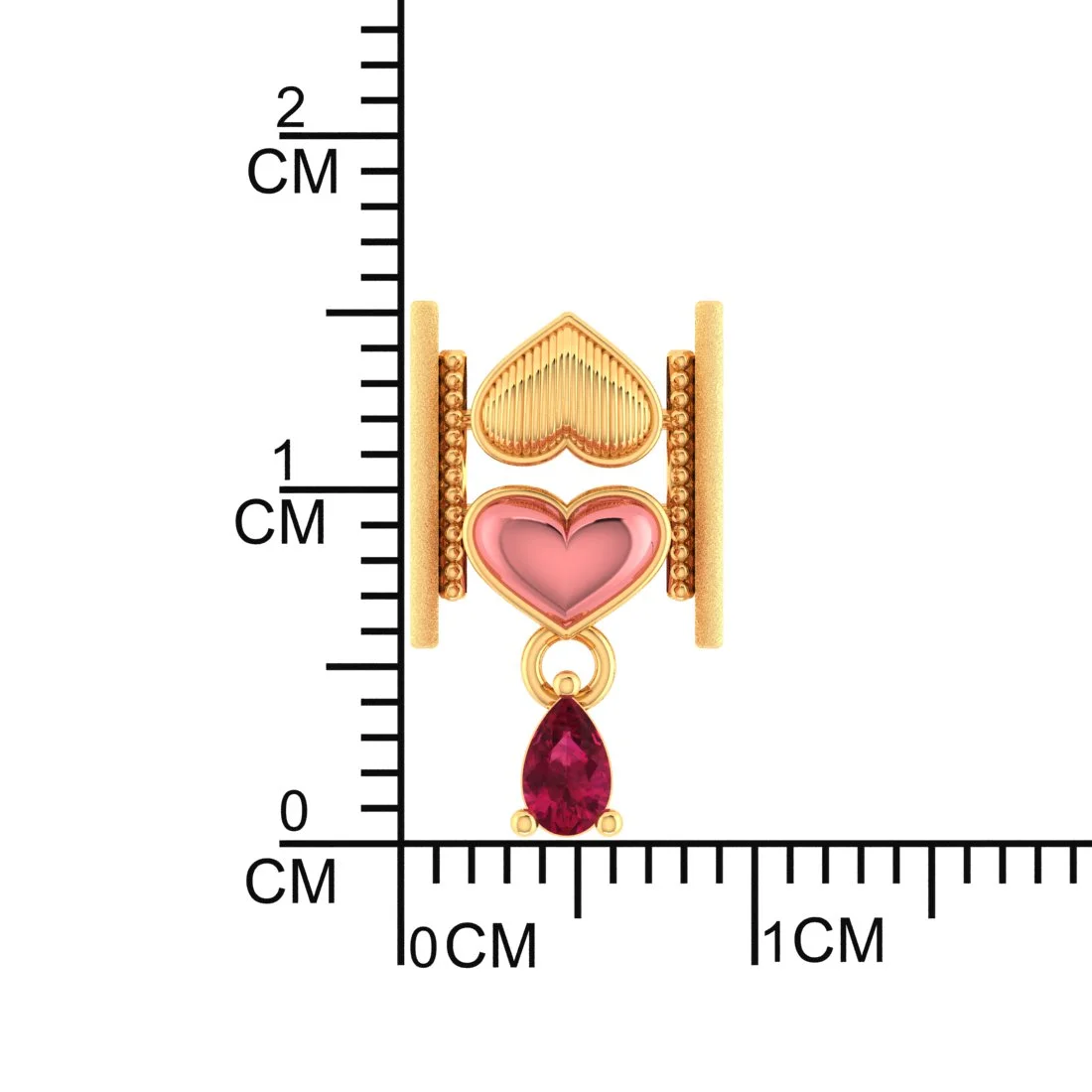 18k (750) Gold Earrings With Stacked Hearts Design And Stone Dangles - Image 6