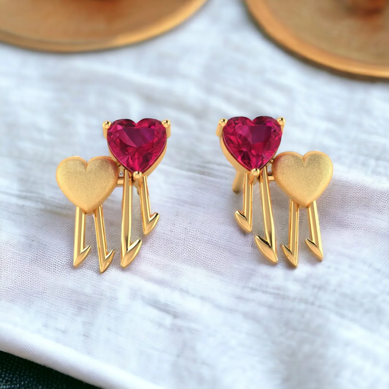18k (750) Gold Earrings With Walking Hearts Design - Image 2