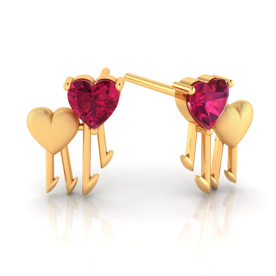 18k (750) Gold Earrings With Walking Hearts Design - Image 3
