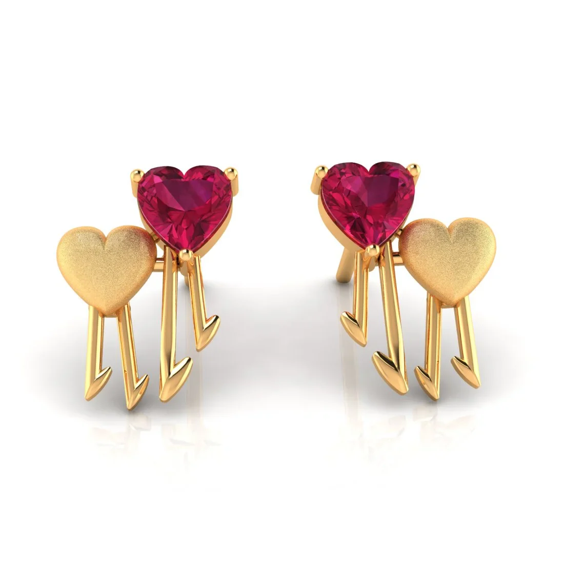 18k (750) Gold Earrings With Walking Hearts Design - Image 4