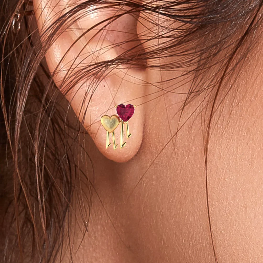 18k (750) Gold Earrings With Walking Hearts Design - Image 5