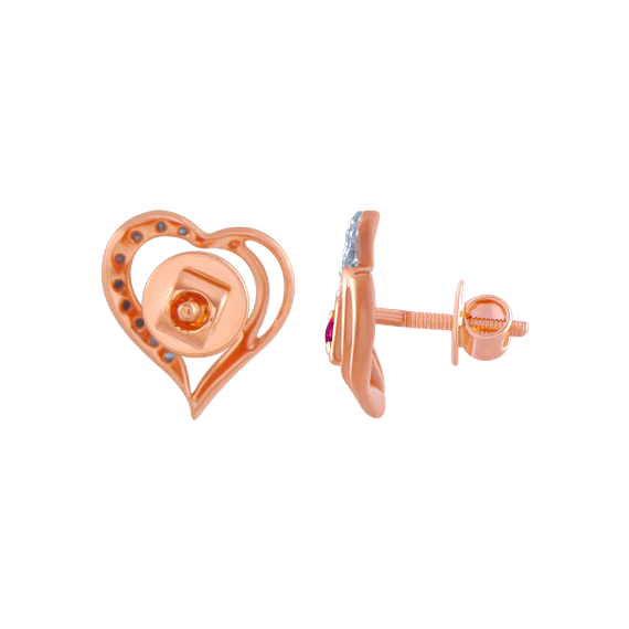 18k (750) Rose Gold And Diamond Stud Earrings For Women - Image 3