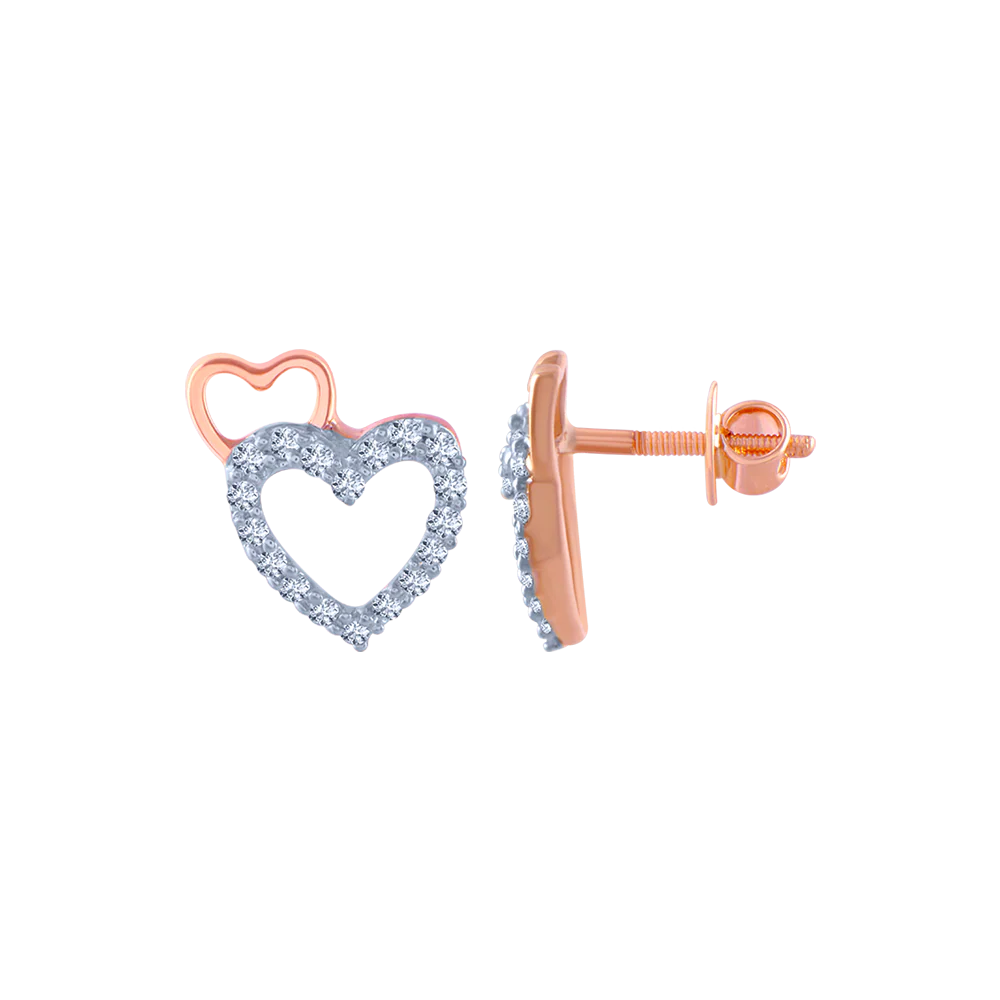 18k (750) Rose Gold And Diamond Stud Earrings For Women - Image 3
