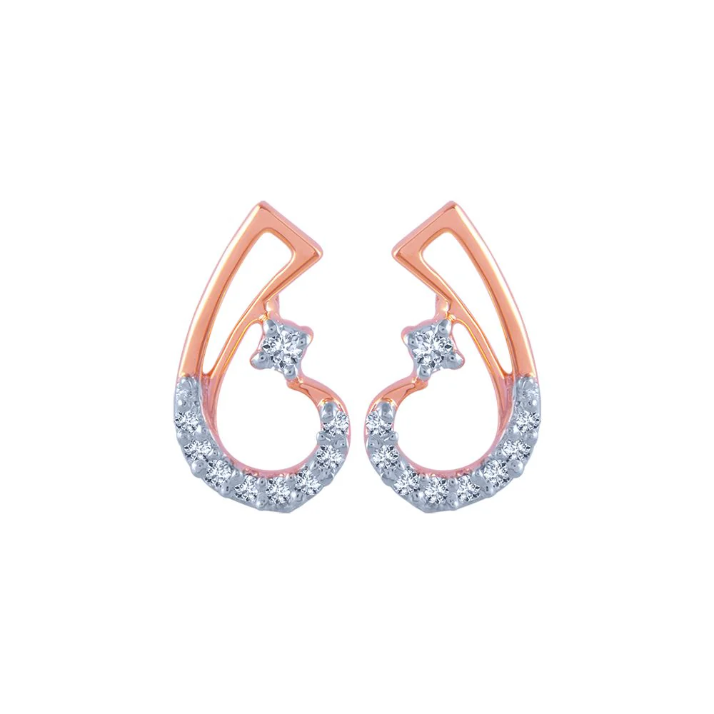 18k (750) Rose Gold And Diamond Stud Earrings For Women