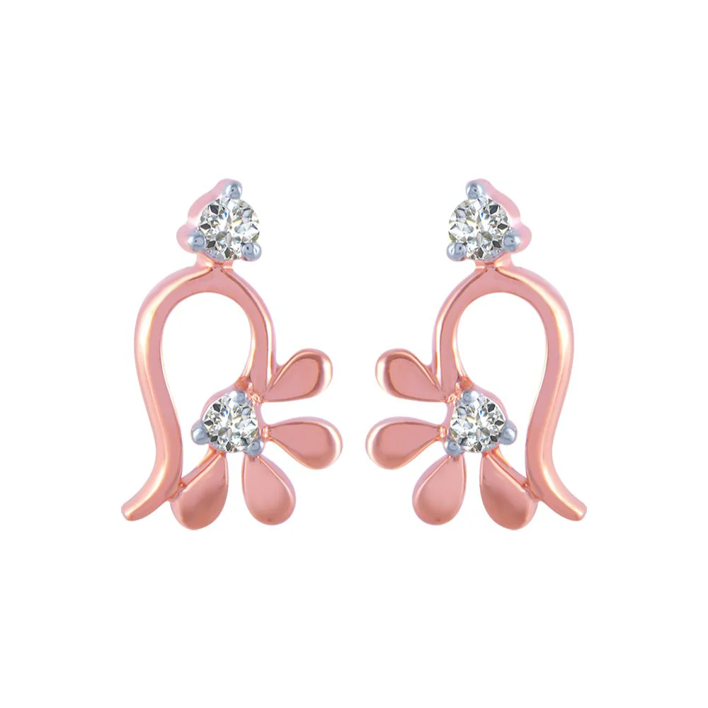 18k (750) Rose Gold And Diamond Stud Earrings For Women