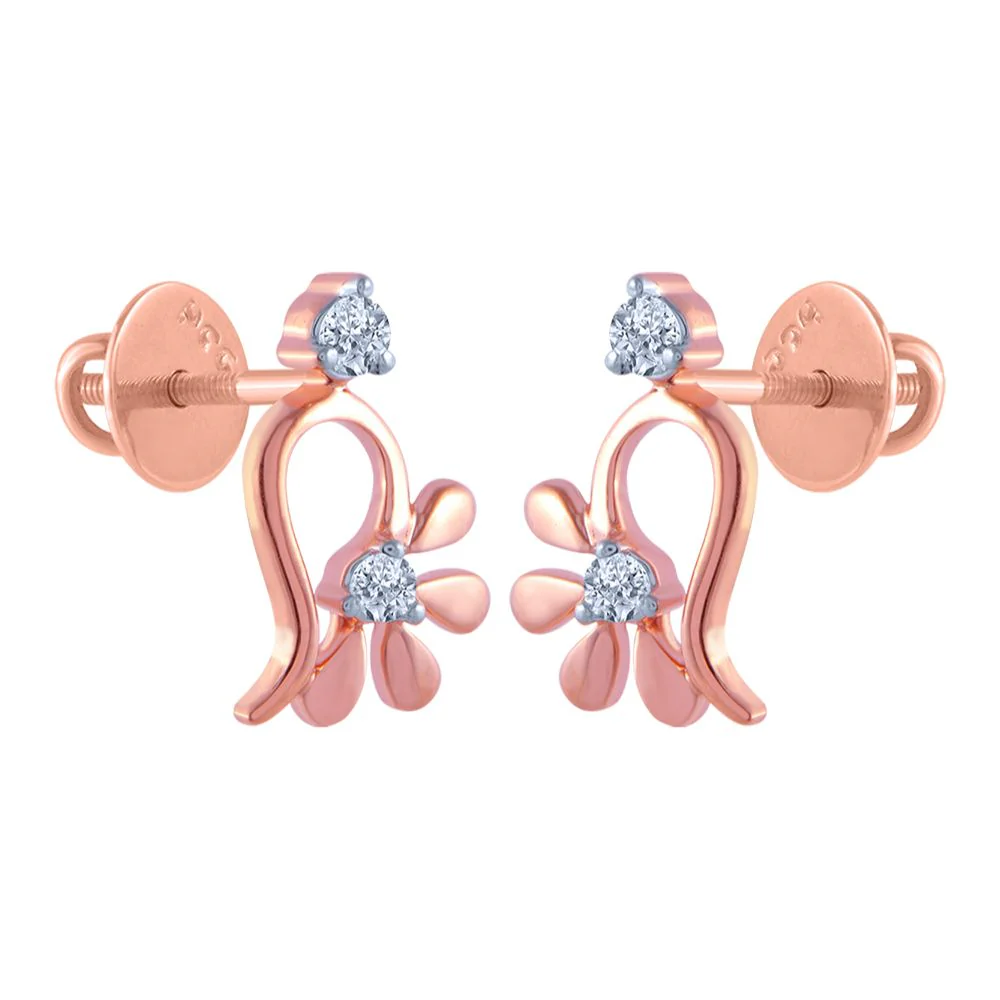 18k (750) Rose Gold And Diamond Stud Earrings For Women - Image 3