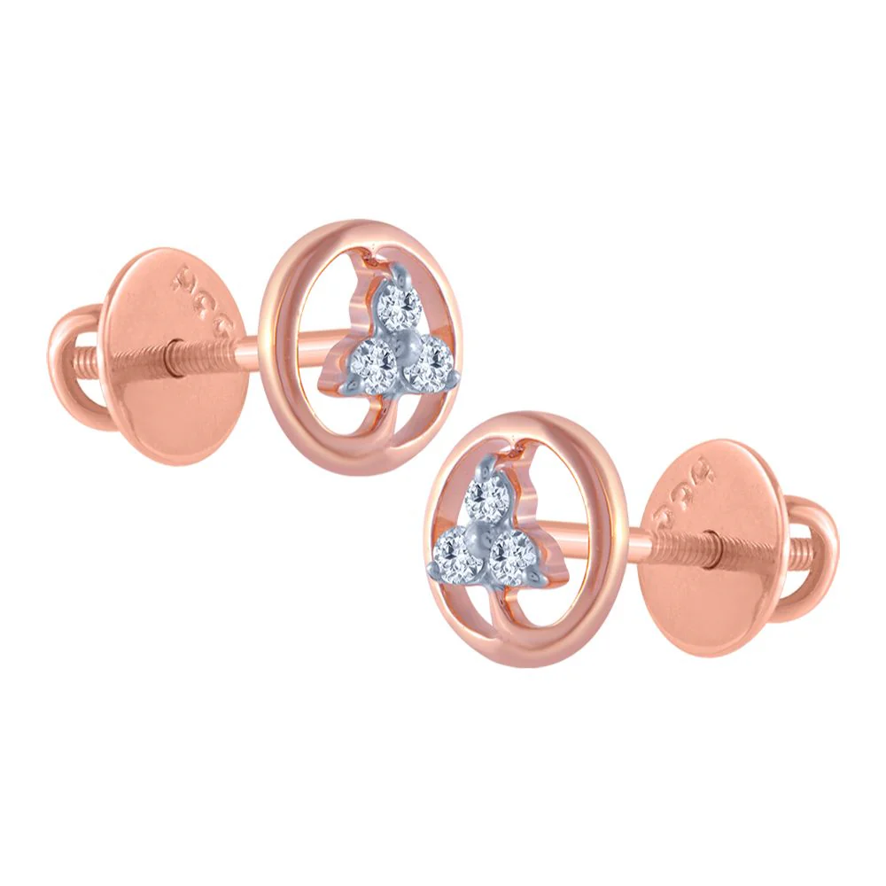 18k (750) Rose Gold And Diamond Stud Earrings For Women - Image 3