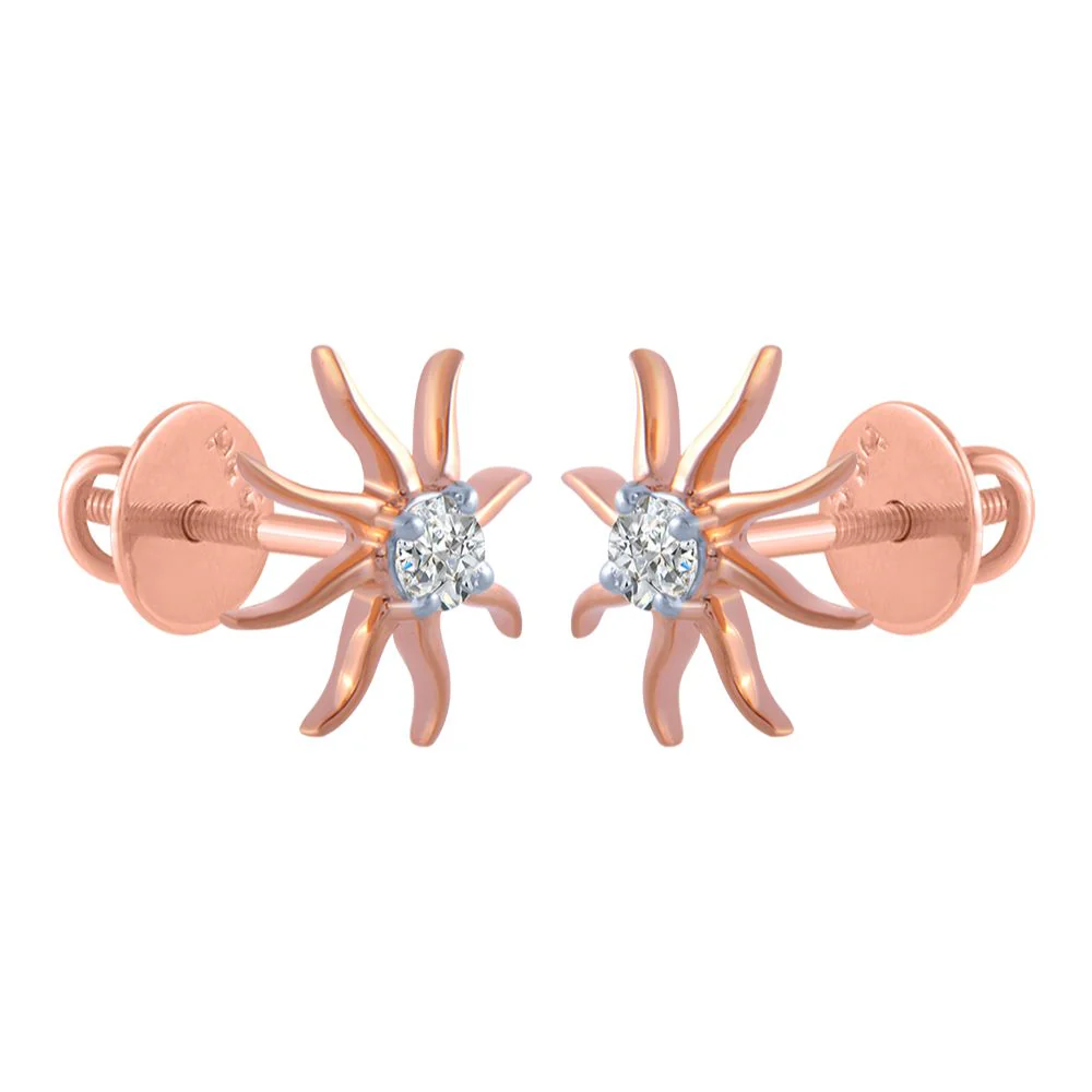 18k (750) Rose Gold And Diamond Stud Earrings For Women - Image 3