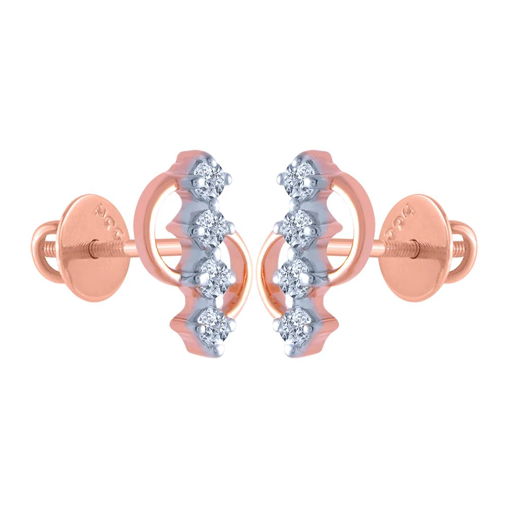 18k (750) Rose Gold And Diamond Stud Earrings For Women - Image 2