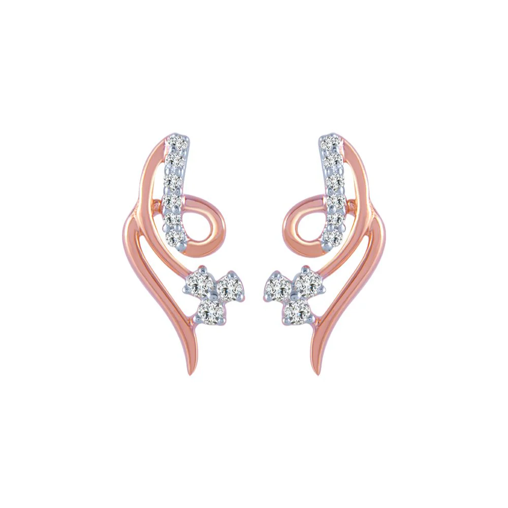 18k (750) Rose Gold And Diamond Stud Earrings For Women