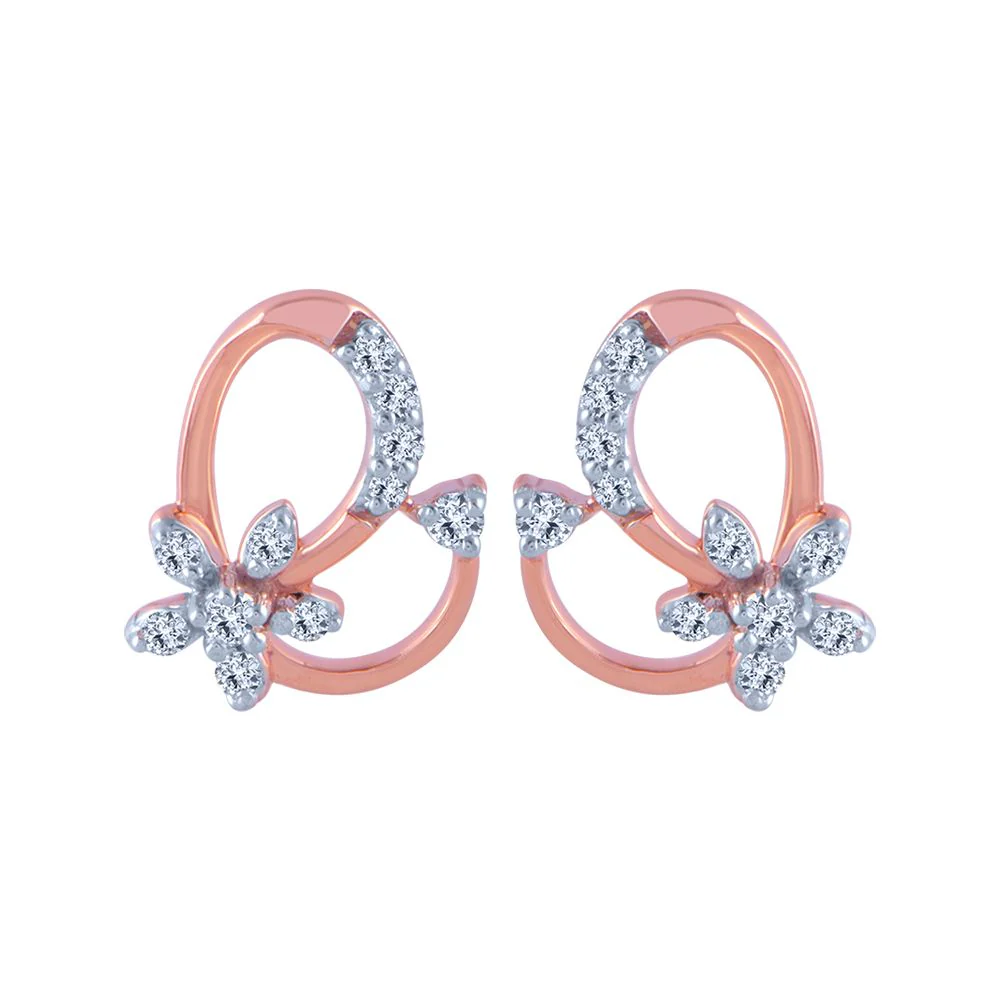 18k (750) Rose Gold And Diamond Stud Earrings For Women