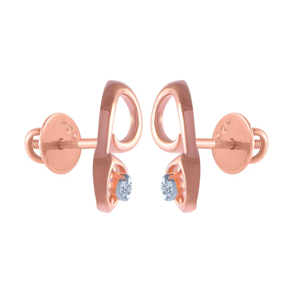 18k (750) Rose Gold And Diamond Stud Earrings For Women - Image 3