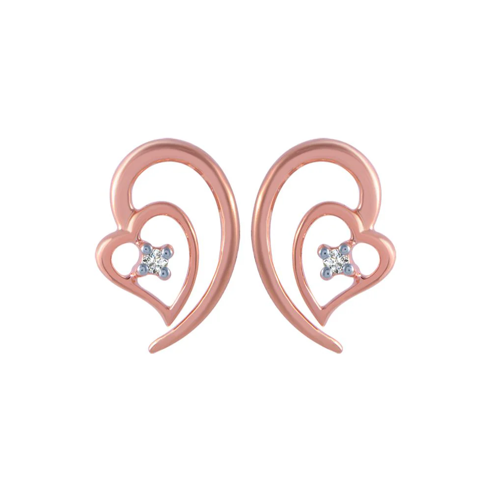 18k (750) Rose Gold And Diamond Stud Earrings For Women