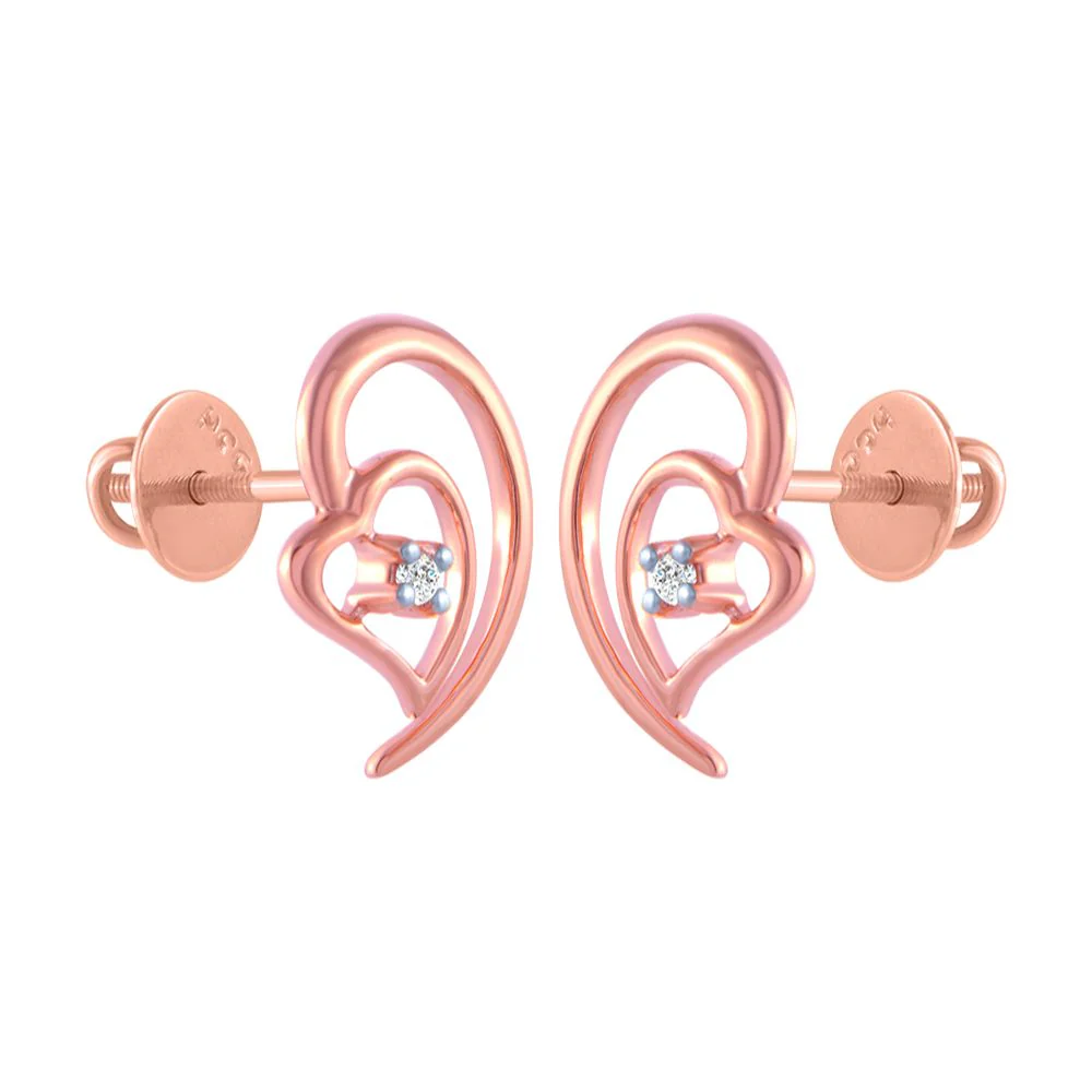 18k (750) Rose Gold And Diamond Stud Earrings For Women - Image 3
