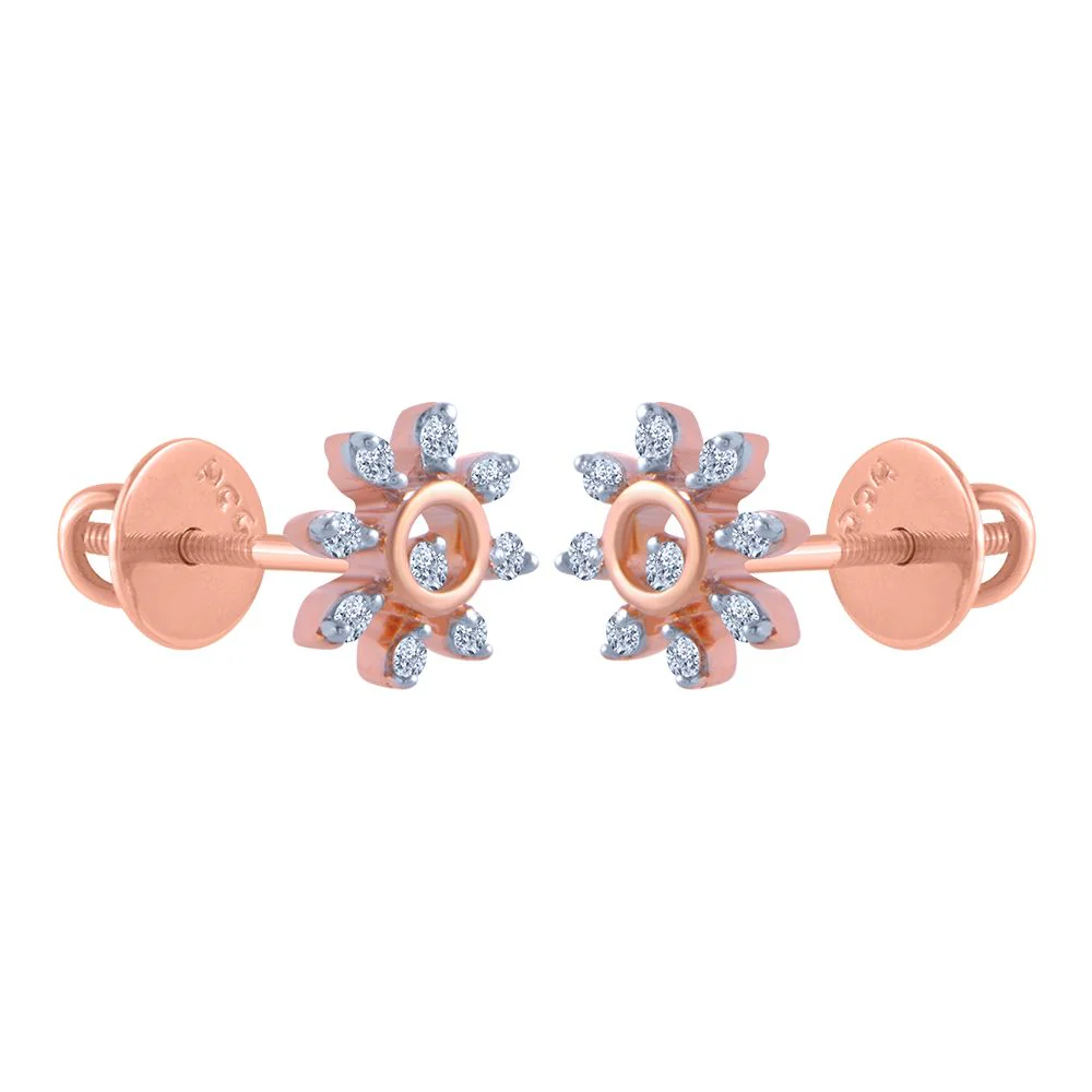 18k (750) Rose Gold And Diamond Stud Earrings For Women - Image 2