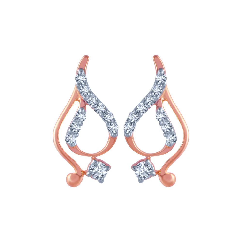 18k (750) Rose Gold And Diamond Stud Earrings For Women
