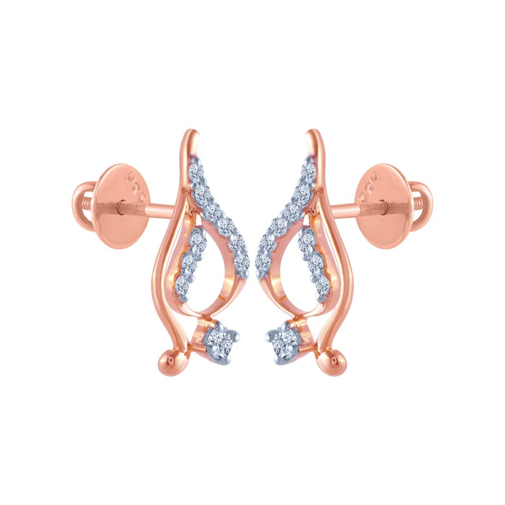 18k (750) Rose Gold And Diamond Stud Earrings For Women - Image 3