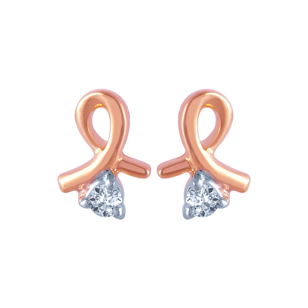 18k (750) Rose Gold And Diamond Stud Earrings For Women