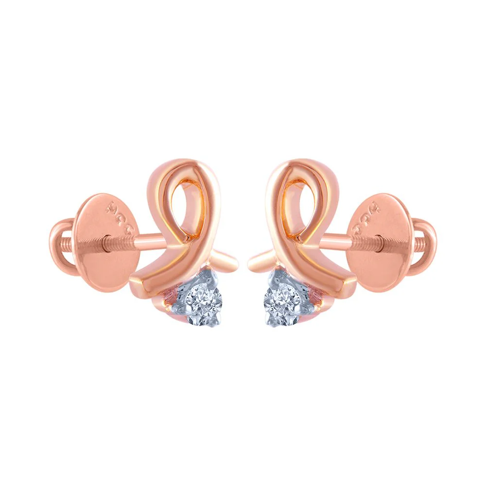 18k (750) Rose Gold And Diamond Stud Earrings For Women - Image 2