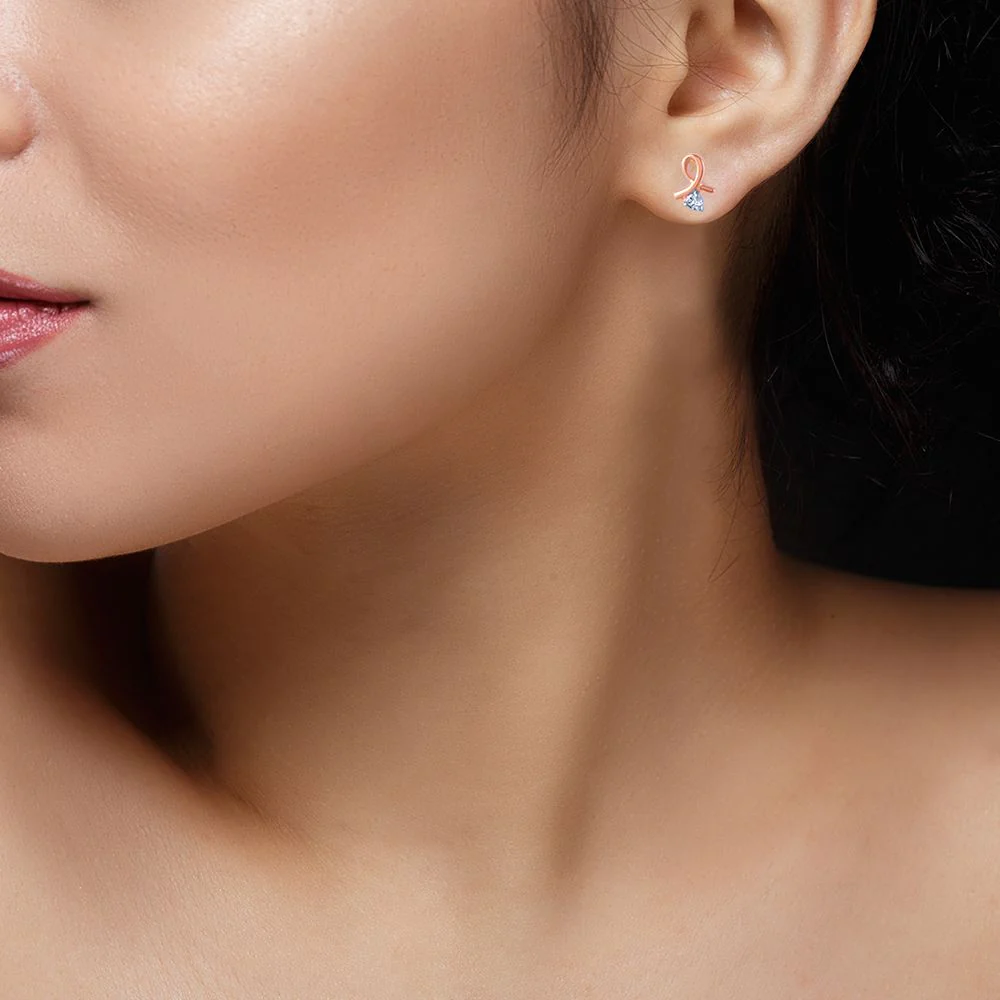 18k (750) Rose Gold And Diamond Stud Earrings For Women - Image 3