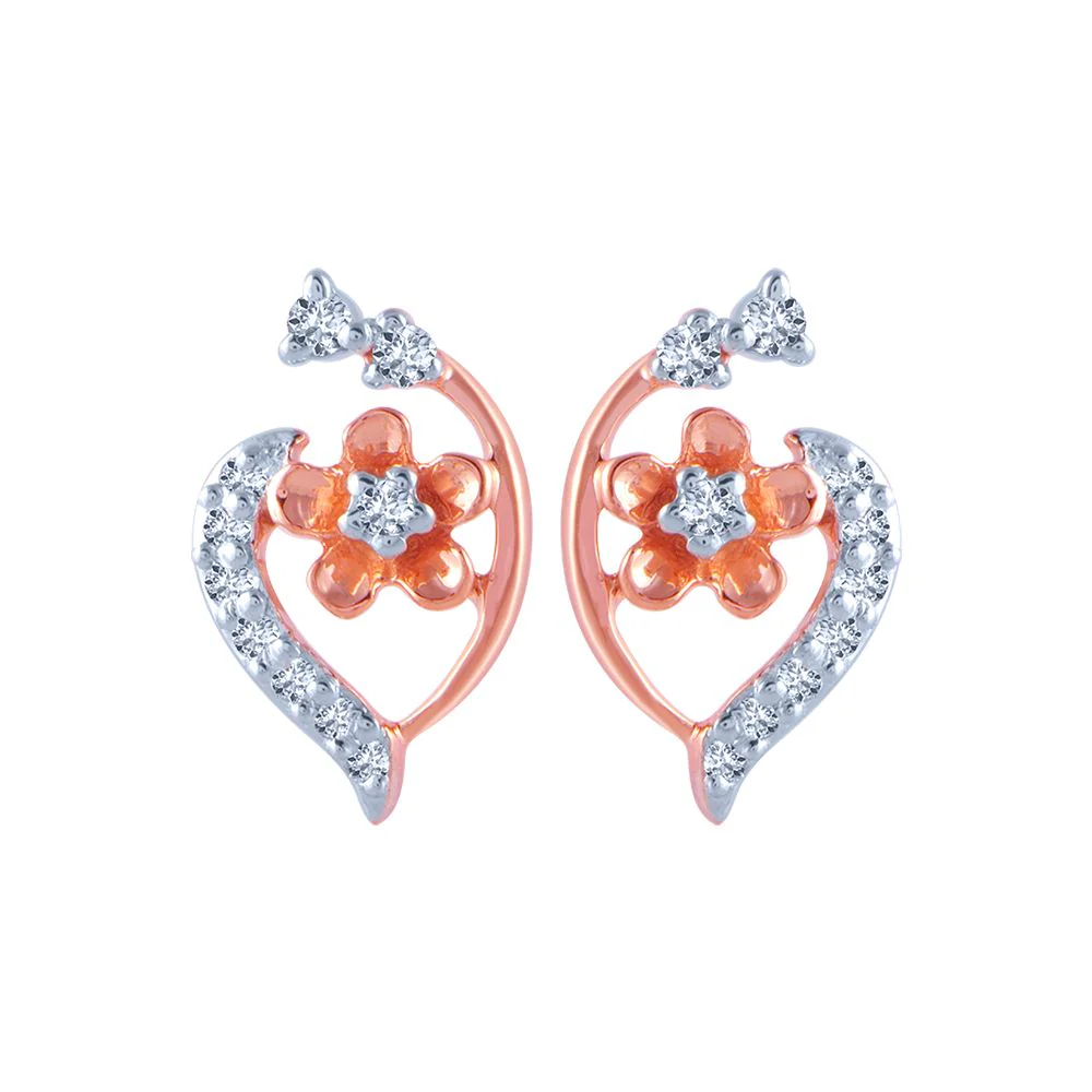 18k (750) Rose Gold And Diamond Stud Earrings For Women