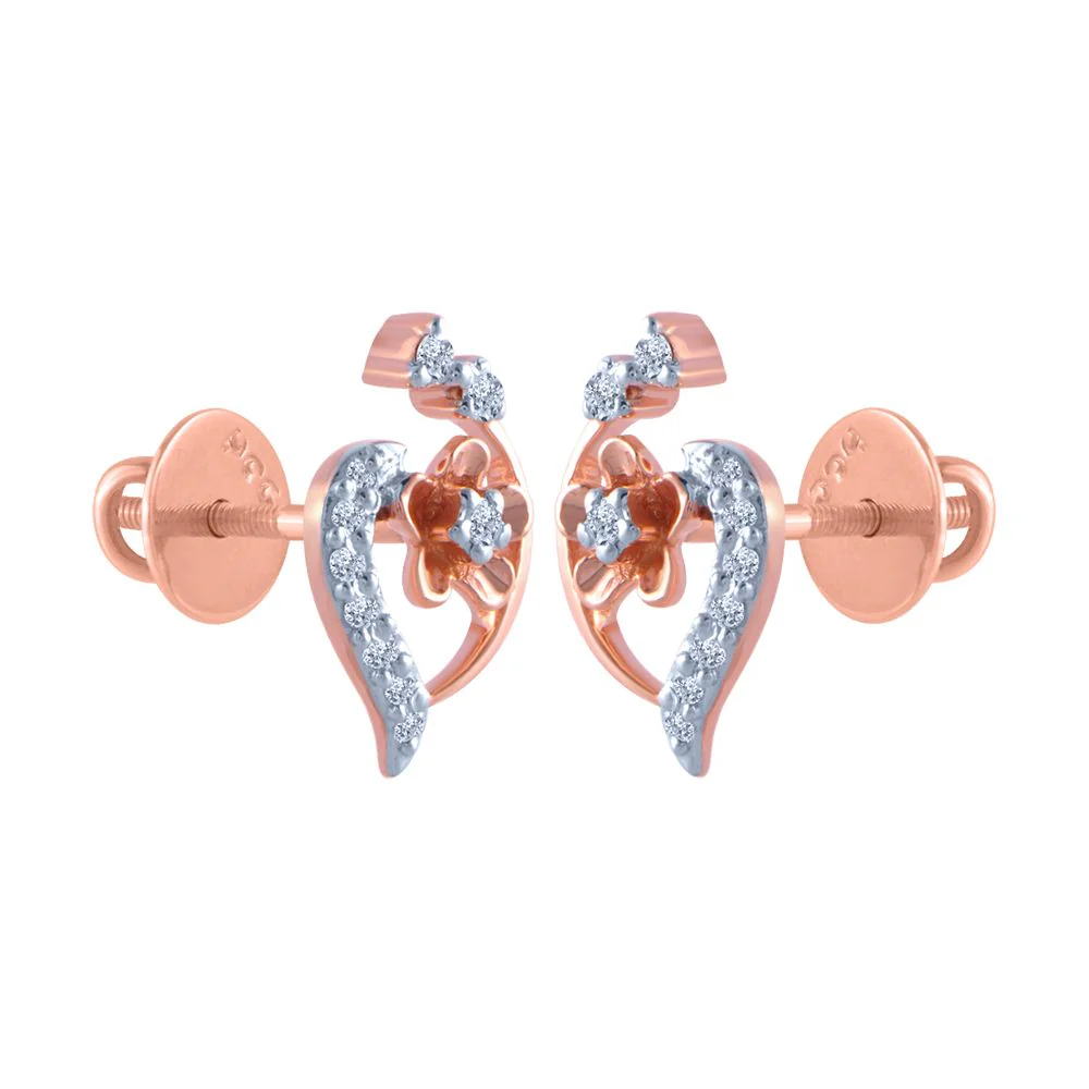 18k (750) Rose Gold And Diamond Stud Earrings For Women - Image 3