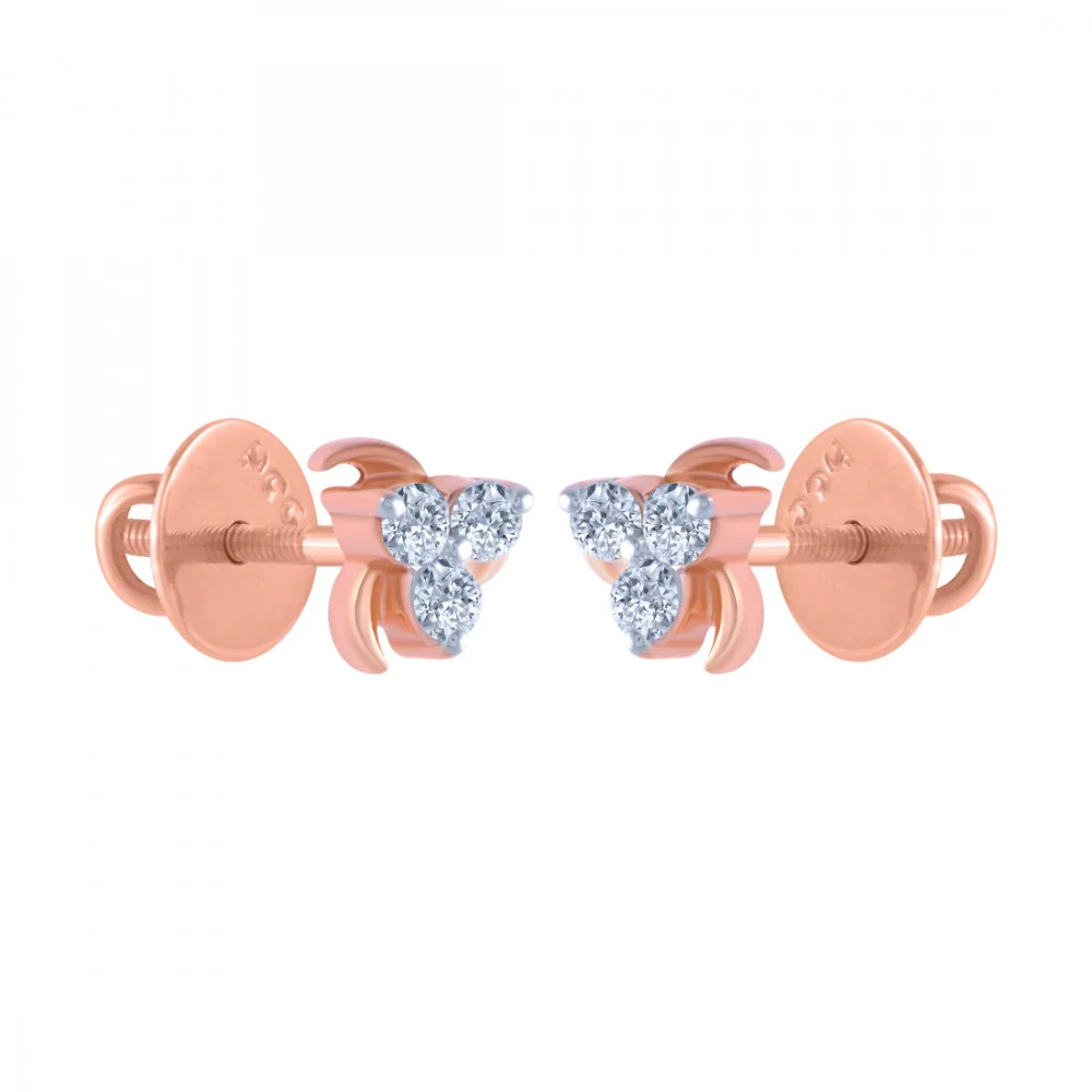 18k (750) Rose Gold And Diamond Stud Earrings For Women - Image 2