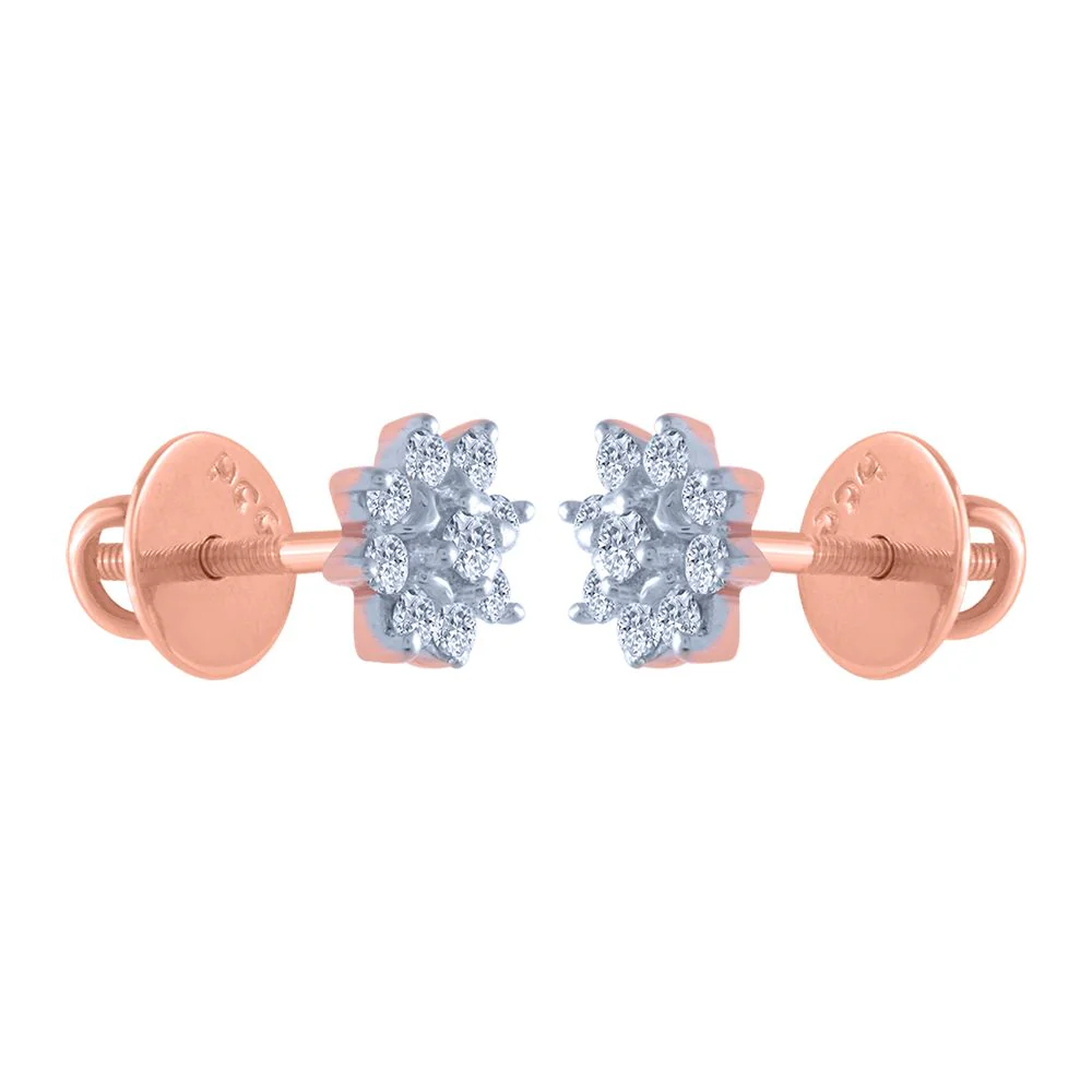 18k (750) Rose Gold And Diamond Stud Earrings For Women - Image 2