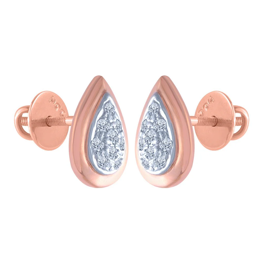 18k (750) Rose Gold And Diamond Stud Earrings For Women - Image 2