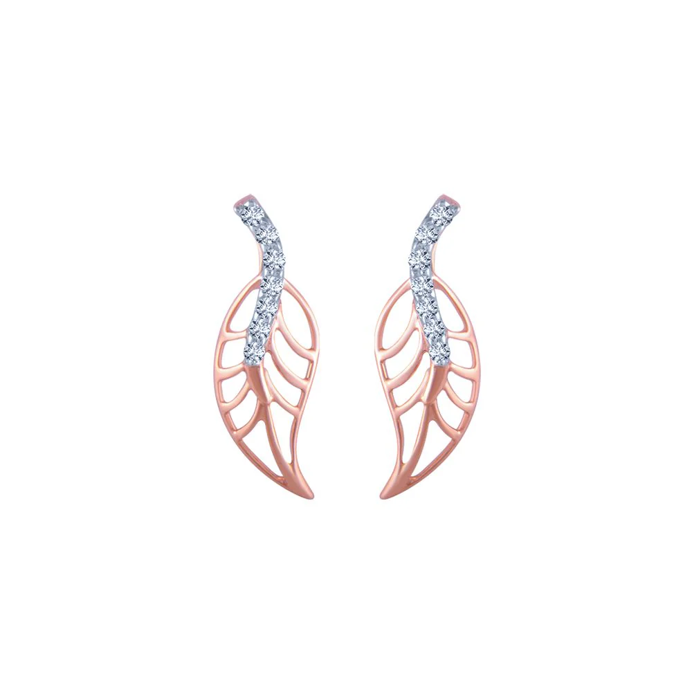 18k (750) Rose Gold And Diamond Stud Earrings For Women