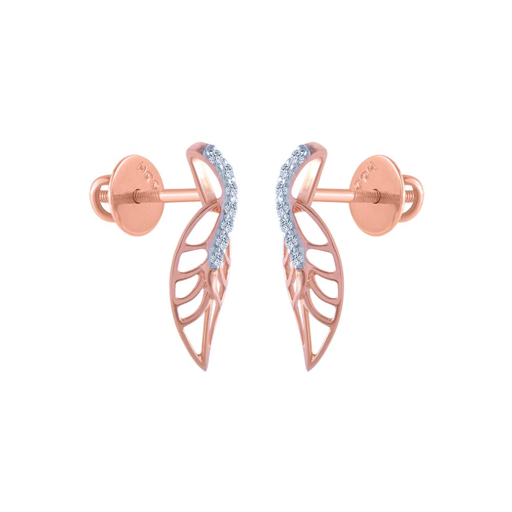 18k (750) Rose Gold And Diamond Stud Earrings For Women - Image 2