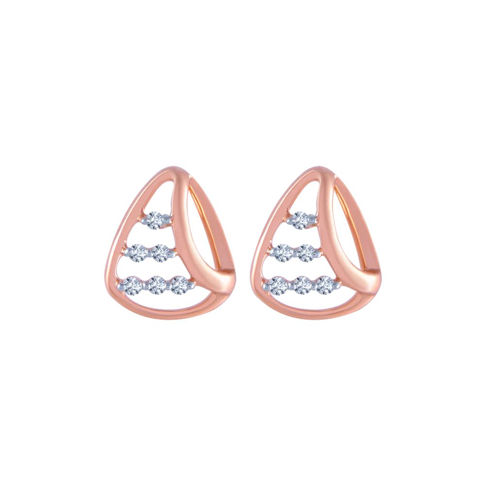 18k (750) Rose Gold And Diamond Stud Earrings For Women