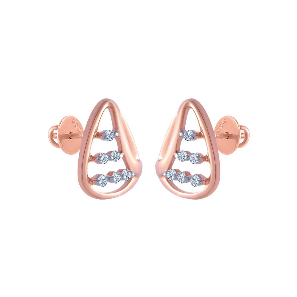 18k (750) Rose Gold And Diamond Stud Earrings For Women - Image 2