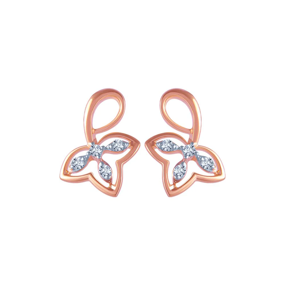 18k (750) Rose Gold And Diamond Stud Earrings For Women
