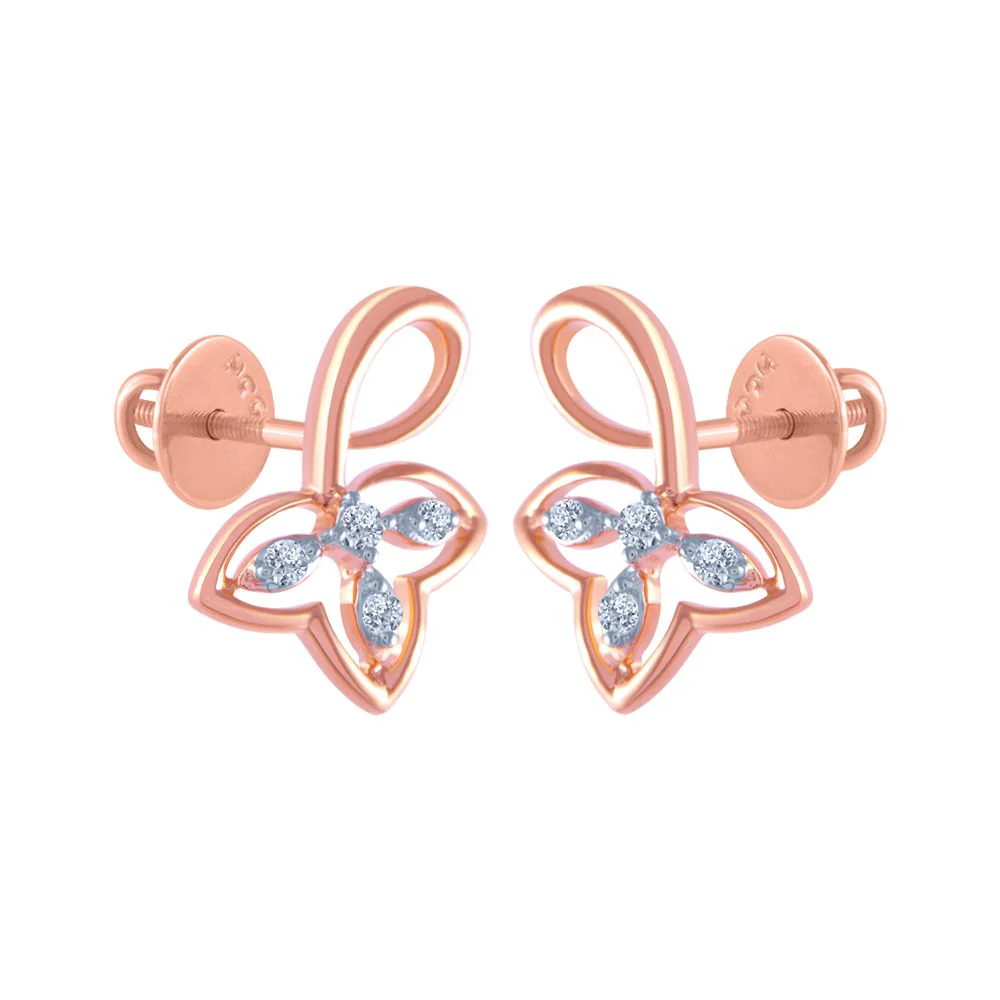 18k (750) Rose Gold And Diamond Stud Earrings For Women - Image 3