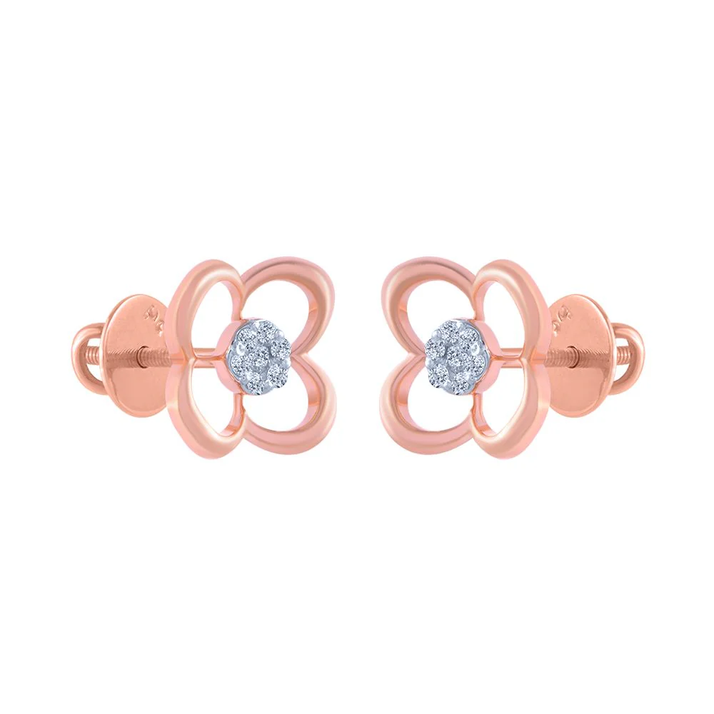 18k (750) Rose Gold And Diamond Stud Earrings For Women - Image 2