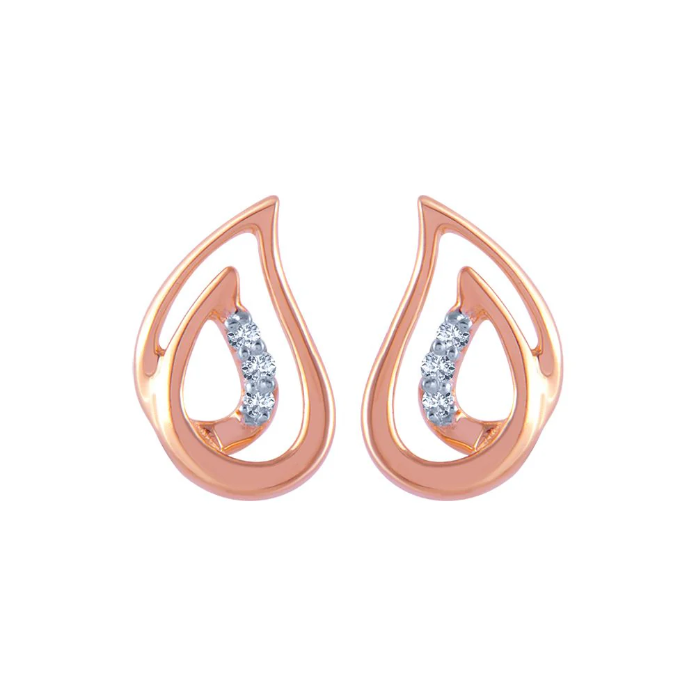 18k (750) Rose Gold And Diamond Stud Earrings For Women