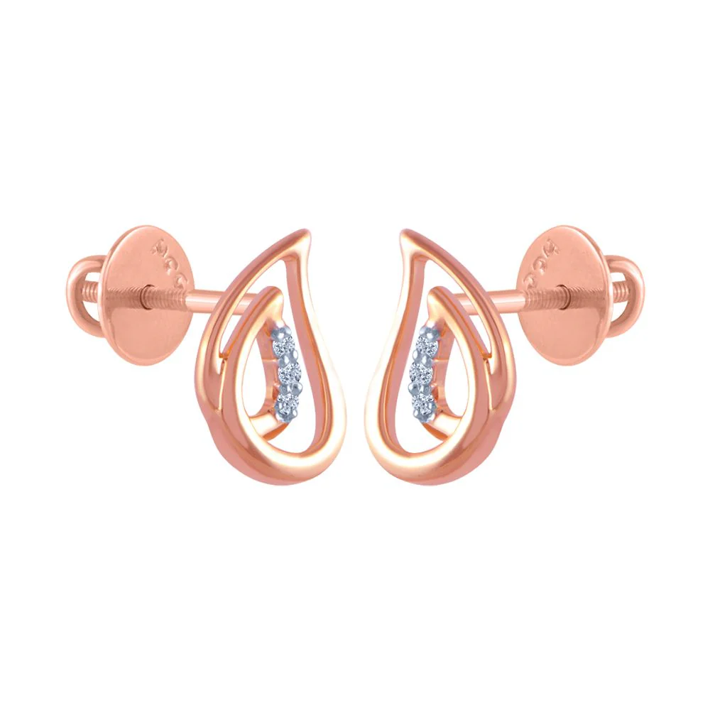 18k (750) Rose Gold And Diamond Stud Earrings For Women - Image 3