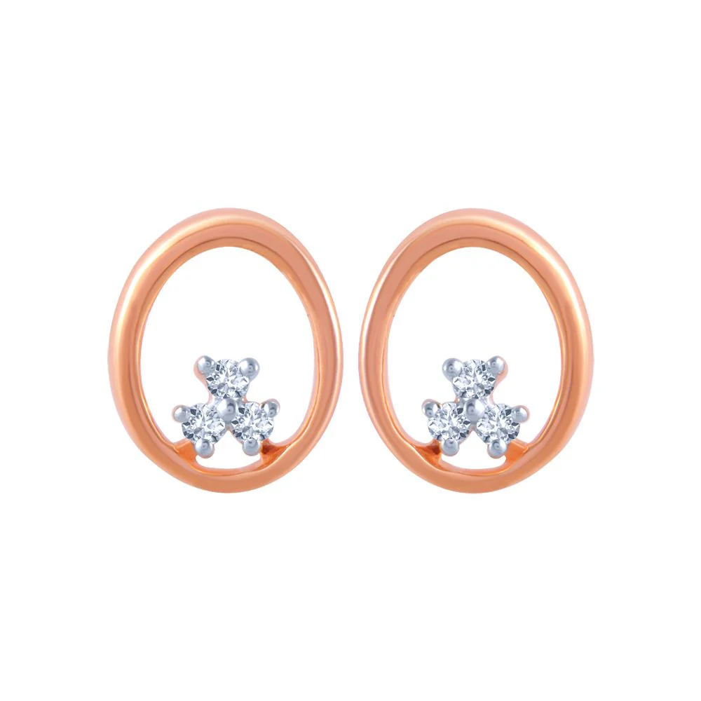 18k (750) Rose Gold And Diamond Stud Earrings For Women