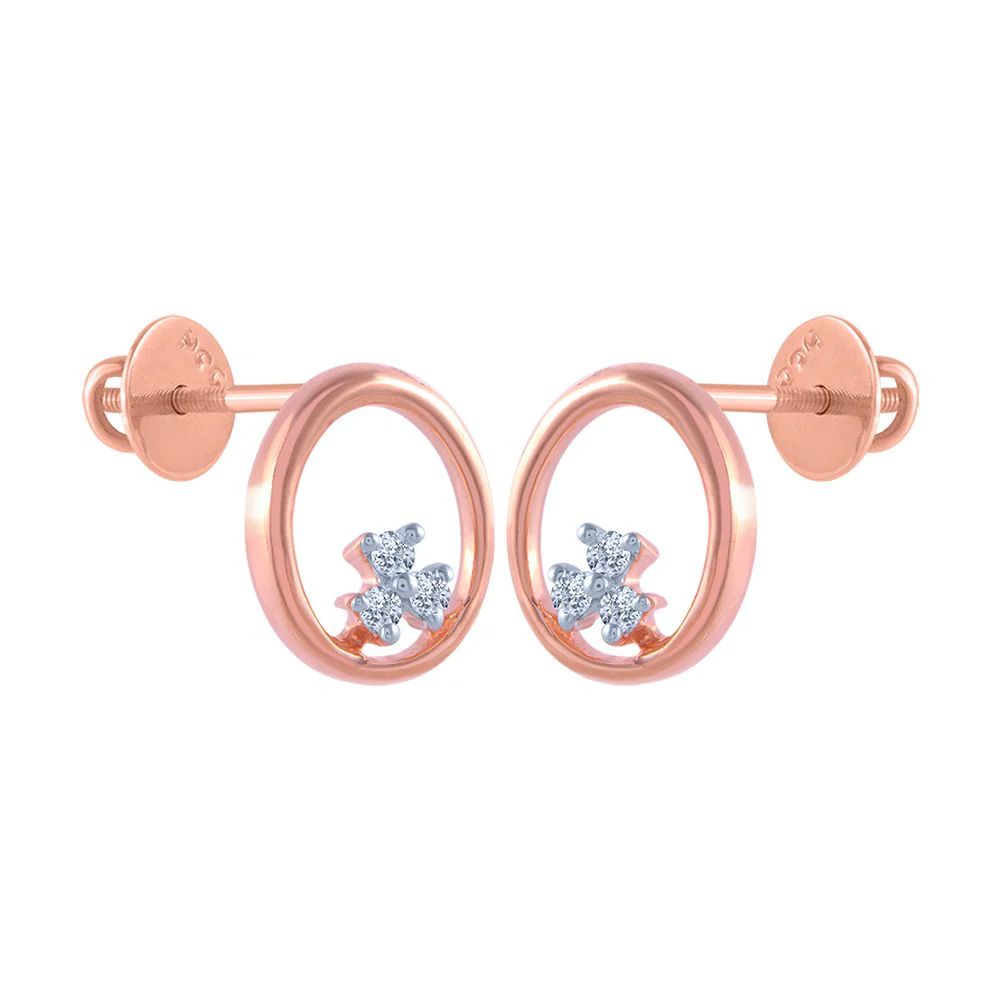 18k (750) Rose Gold And Diamond Stud Earrings For Women - Image 3