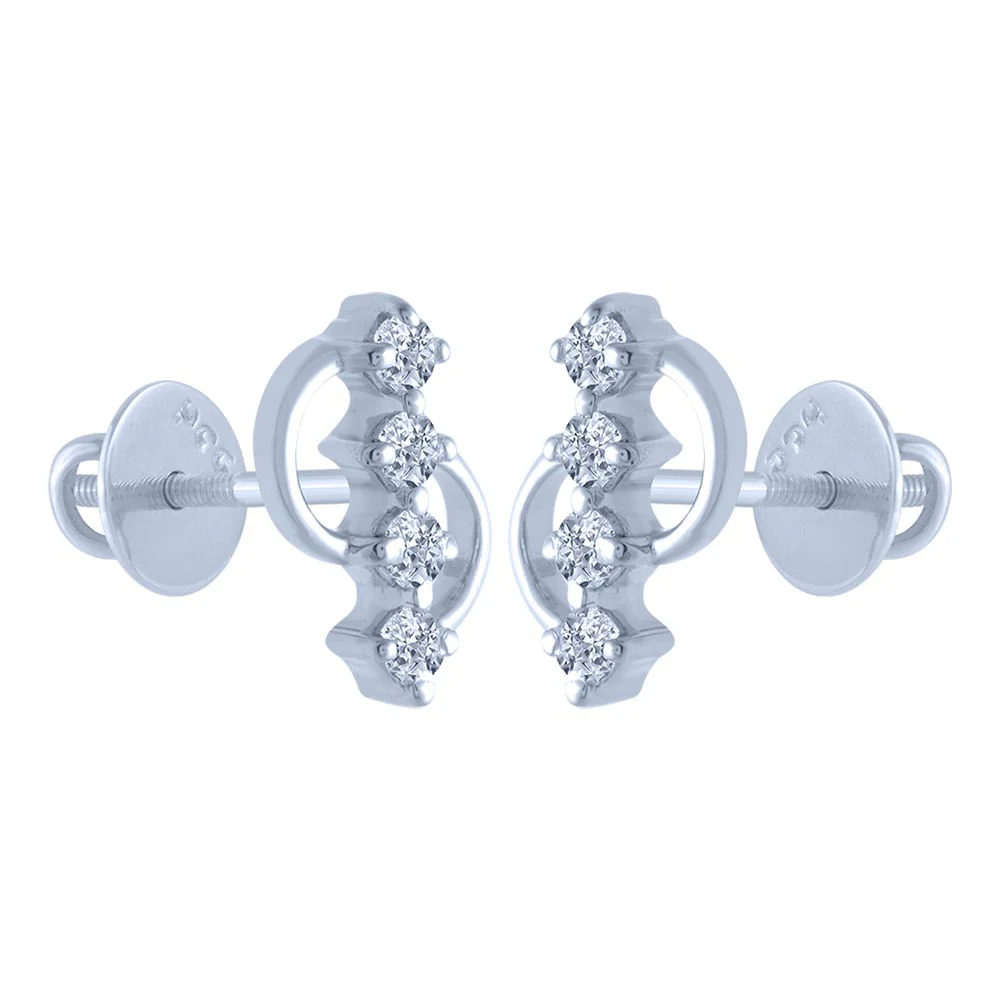 18k (750) White Gold And Diamond Stud Earrings For Women - Image 2