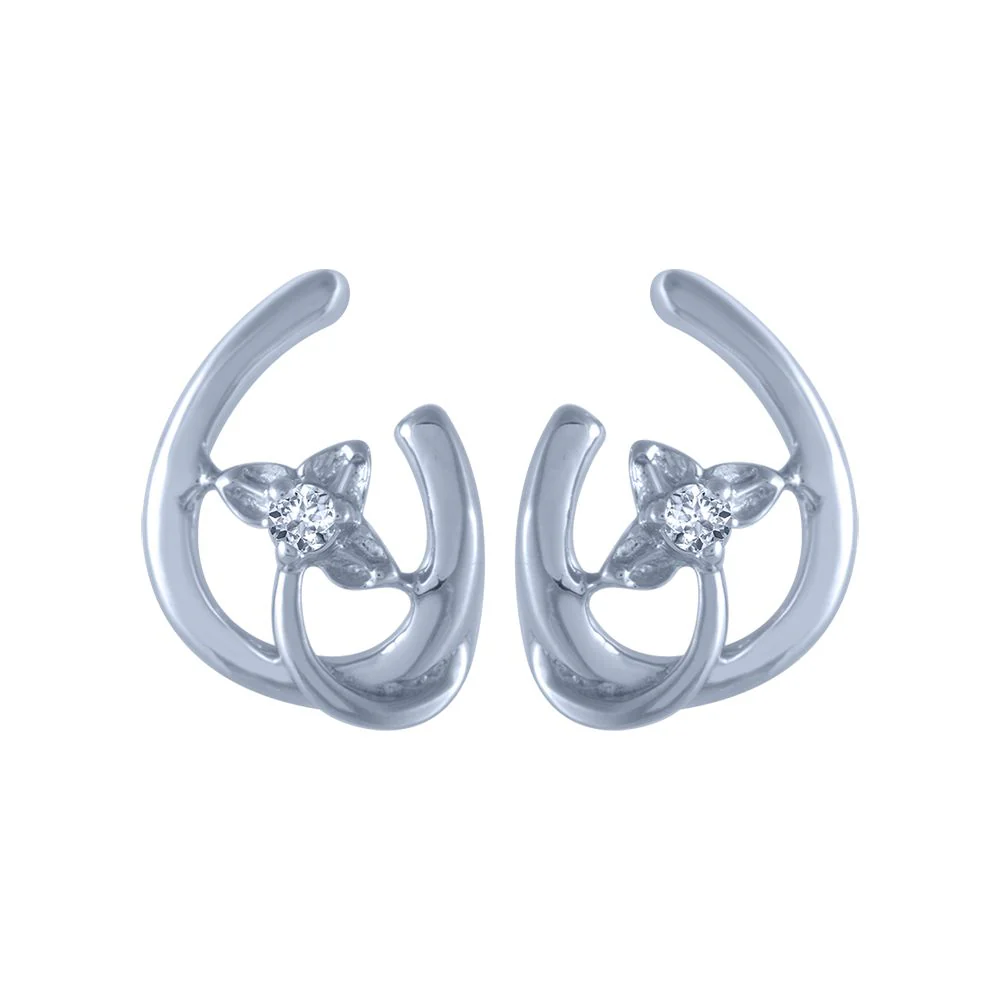 18k (750) White Gold And Diamond Stud Earrings For Women