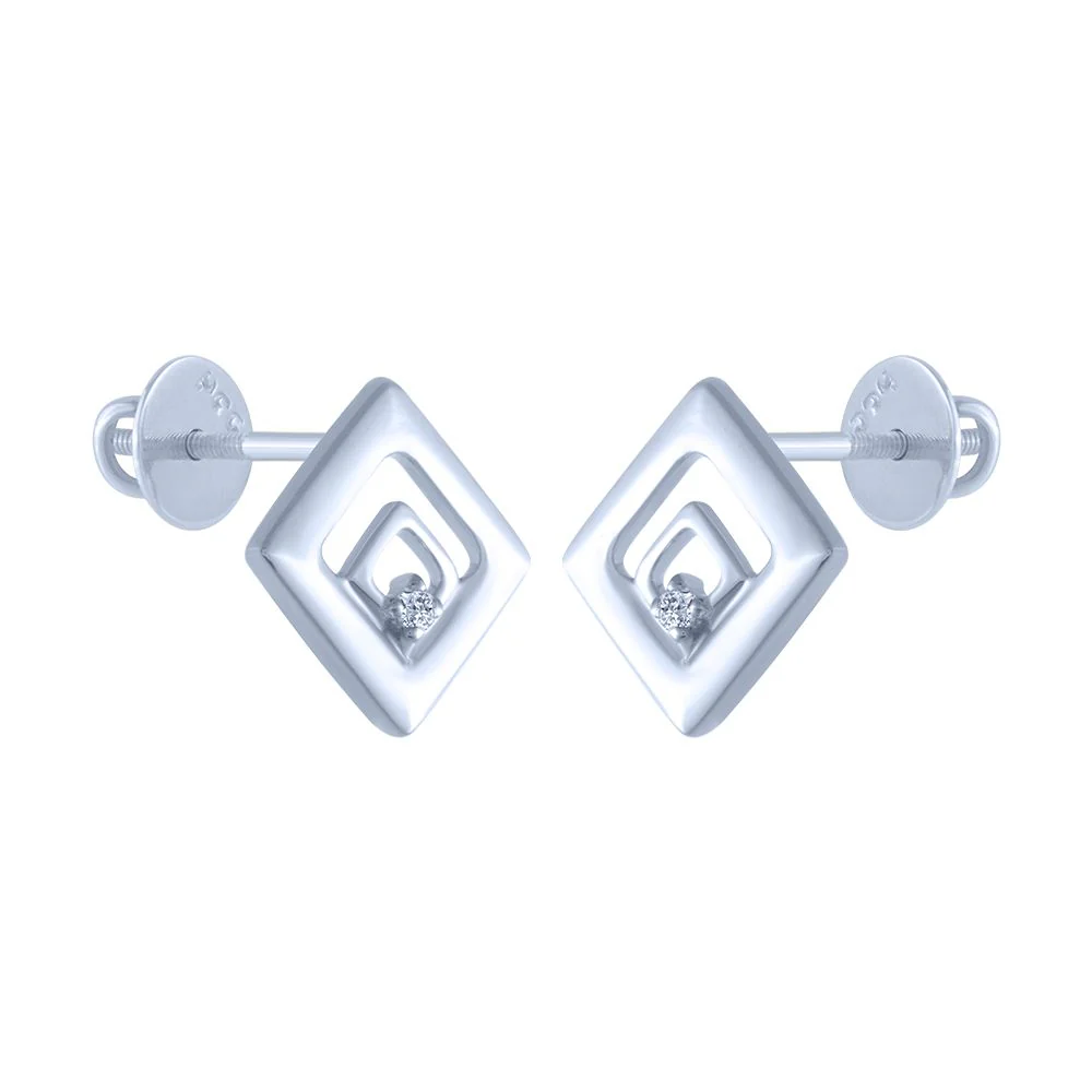 18k (750) White Gold And Diamond Stud Earrings For Women - Image 2