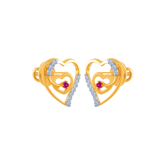 18k (750) Yellow Gold And Diamond Stud Earrings For Women