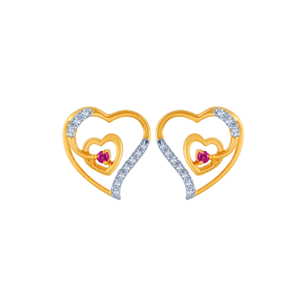 18k (750) Yellow Gold And Diamond Stud Earrings For Women - Image 2