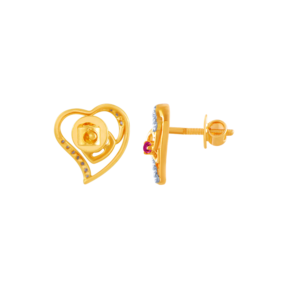 18k (750) Yellow Gold And Diamond Stud Earrings For Women - Image 3